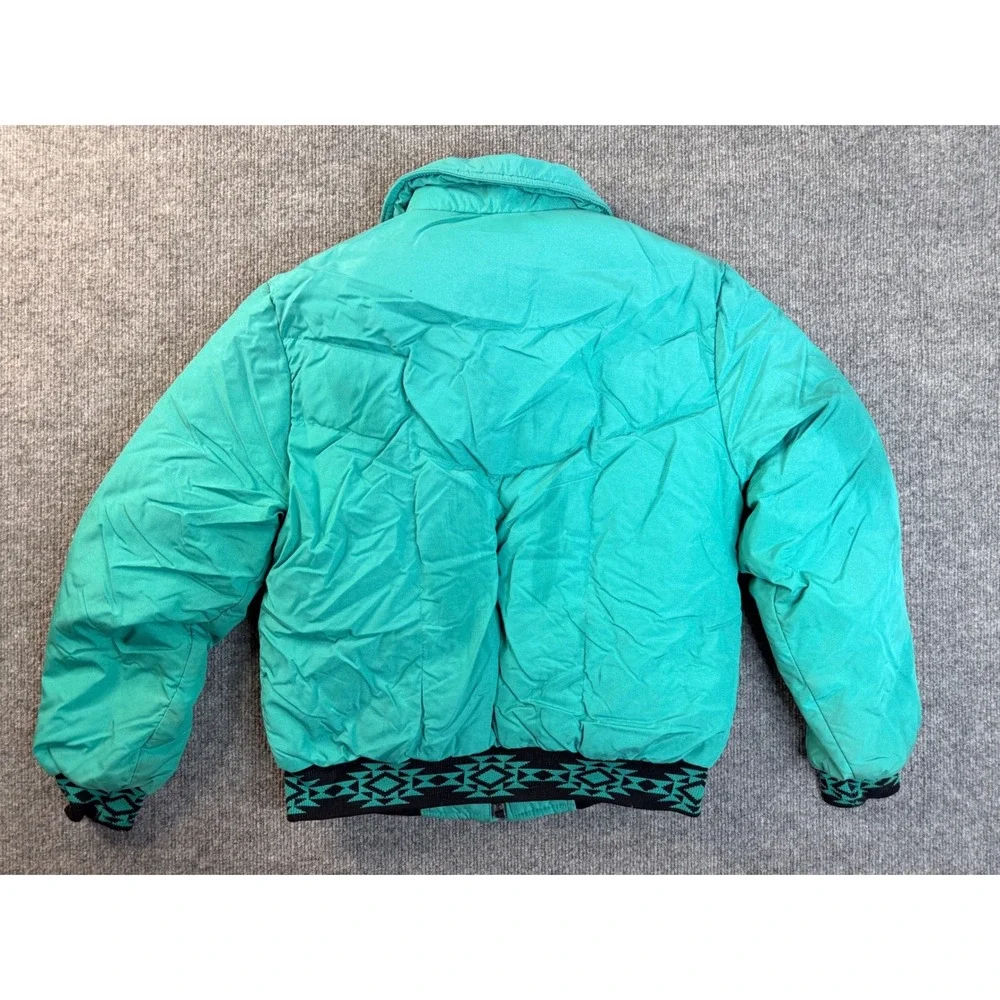 Vintage Comfy Down Puffer Jacket Womens 10 Teal Green USA Made 90s Southwestern